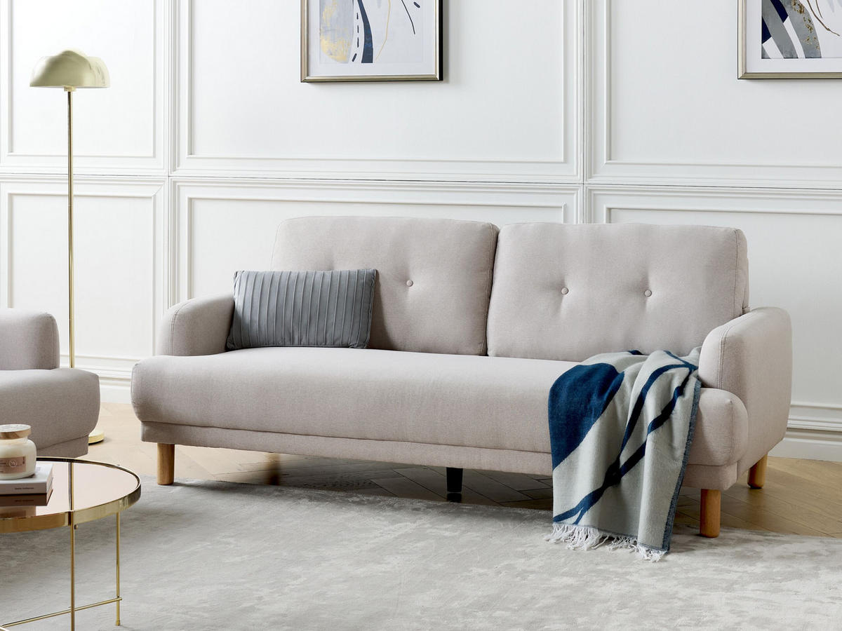 3-SITZER-SOFA Stoff taupe Tuve - Hellbraun/Beige, Textil (199/85/90cm) - Beliani