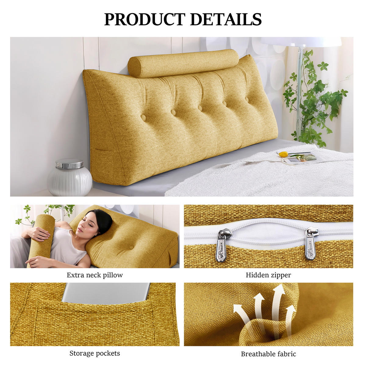 KEILKISSEN mit einem runden Kissen 2er-Set Leinen gelb 160cm - Gelb, Textil (20/160cm) - Vercart