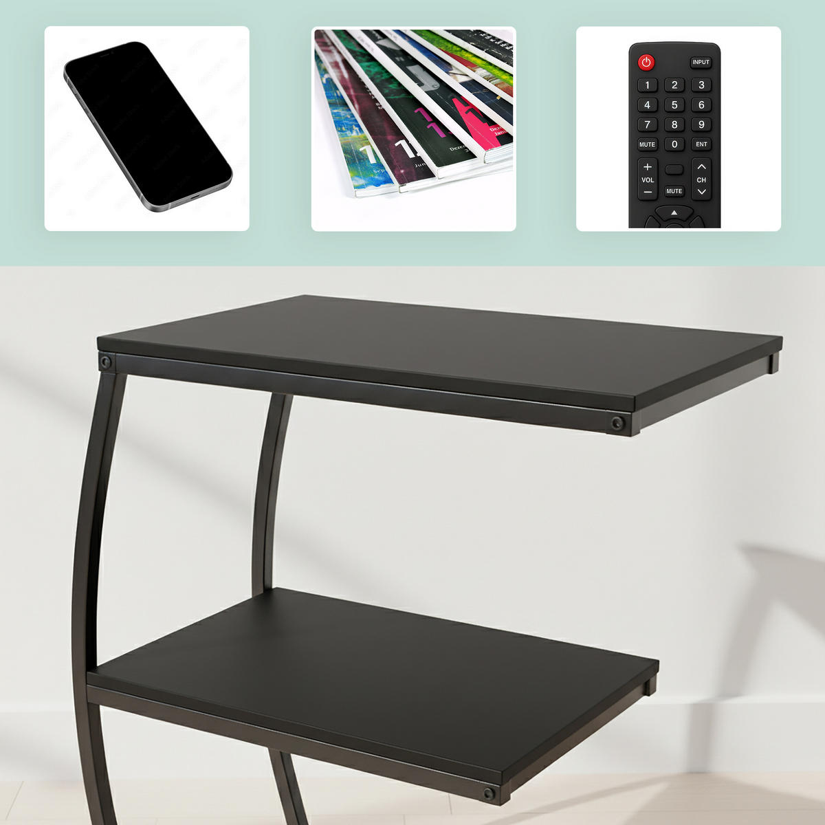 BEISTELLTISCH - Schwarz, Holzwerkstoff/Metall (25/47.5/58.5cm) - Relaxdays
