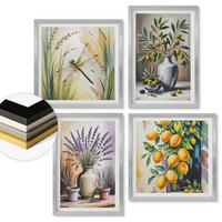 WANDBILDER 4er Set - 50x50 cm & 40x60 cm Silberner Rahmen - Olivenblüten in Vasen Natur - Silberfarben, Kunststoff (50/50cm) - ArtPrintCave