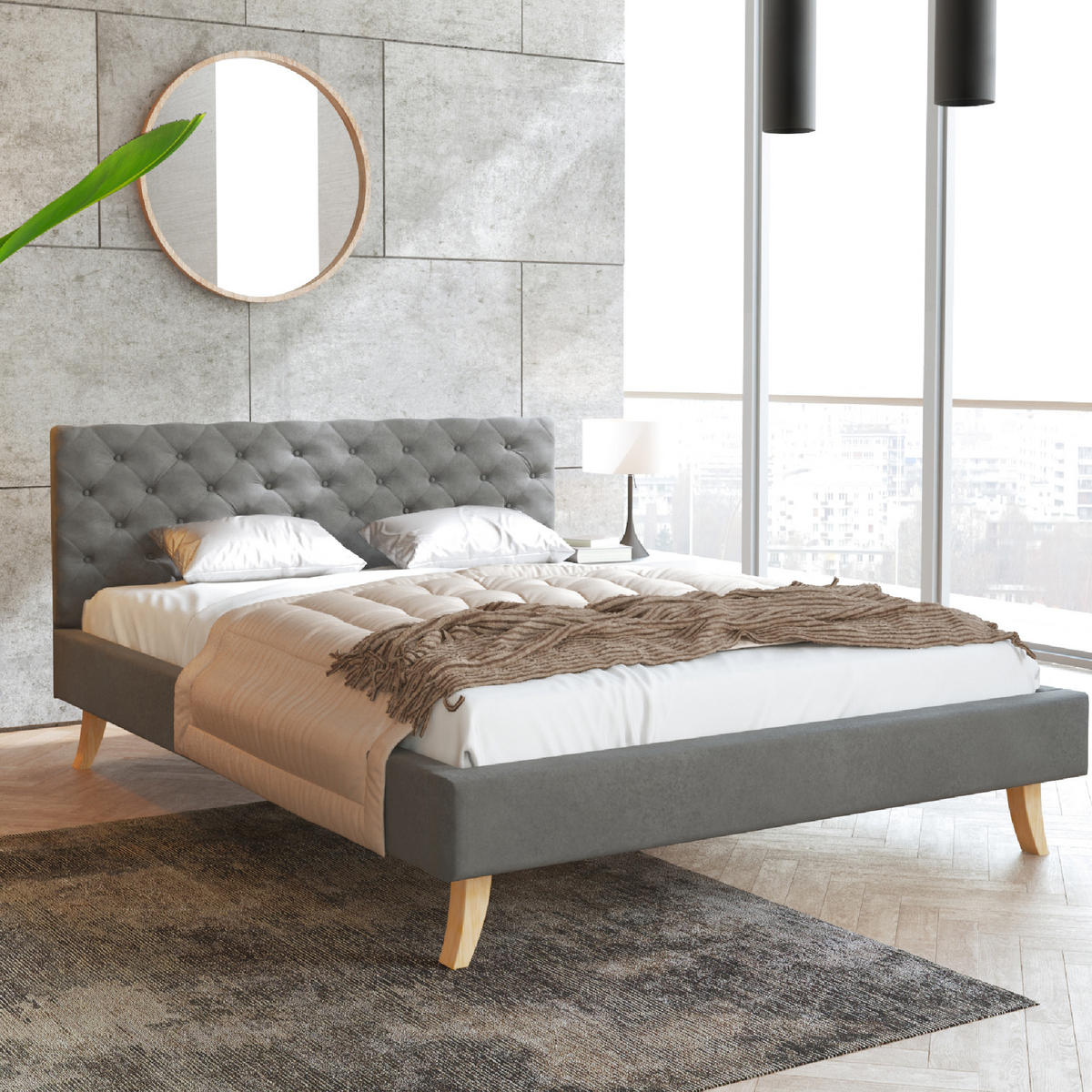 POLSTERBETT ZUZA graphit - Birkefarben/Graphitfarben, Holzwerkstoff/Metall (120/200cm) - FDM