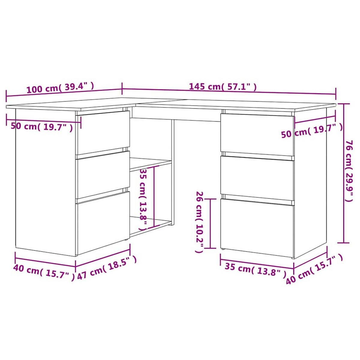 ECKSCHREIBTISCH Weiss 145/100/76 Cm Holzwerkstoff - Weiß, Holzwerkstoff (145/100/76cm) - vidaXL
