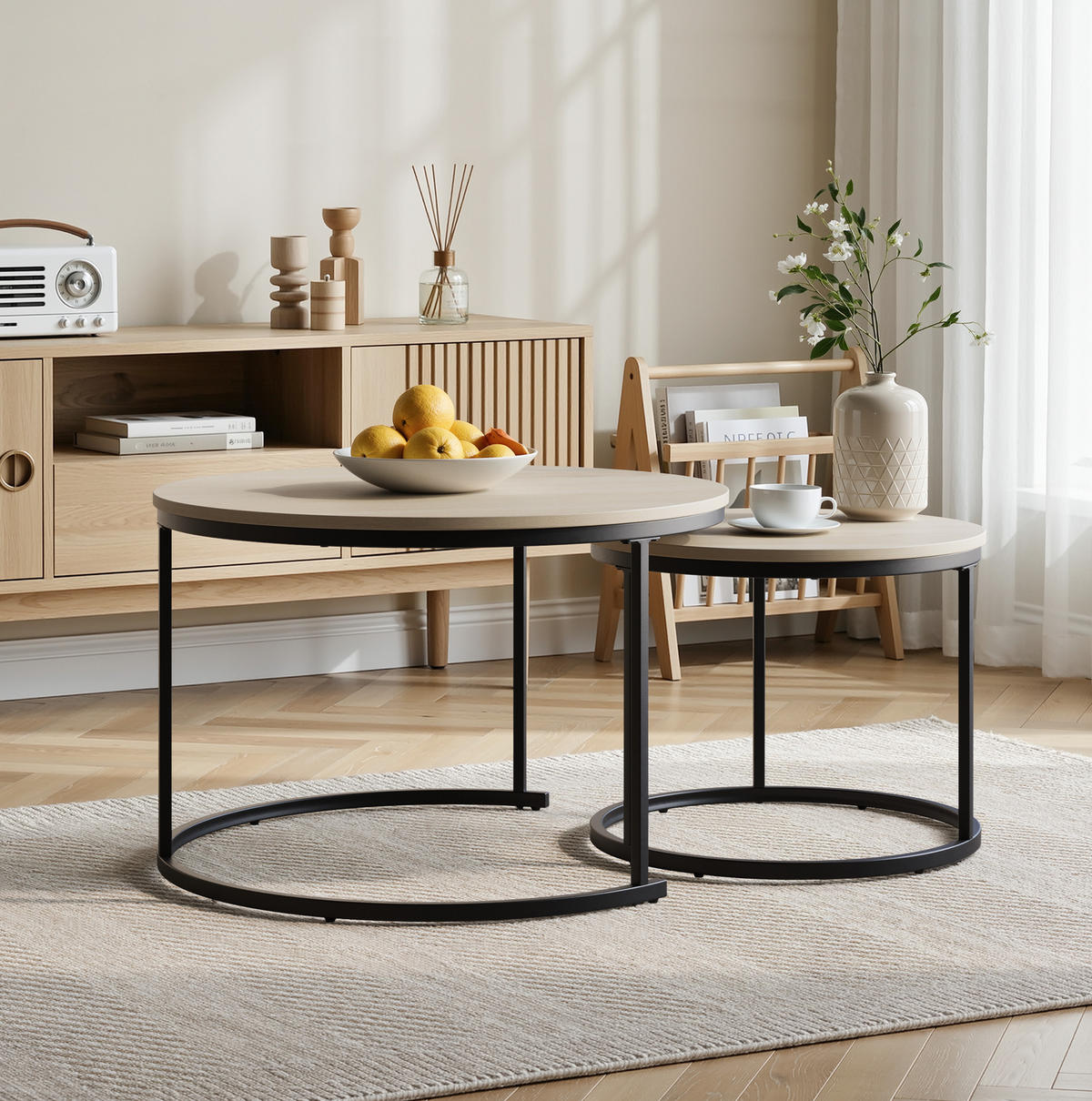 COUCHTISCH-SET 70/70/45 cm Eiche aus Spanplatte und Eisen - Eichefarben, Metall (70/70/45cm) - OKWISH