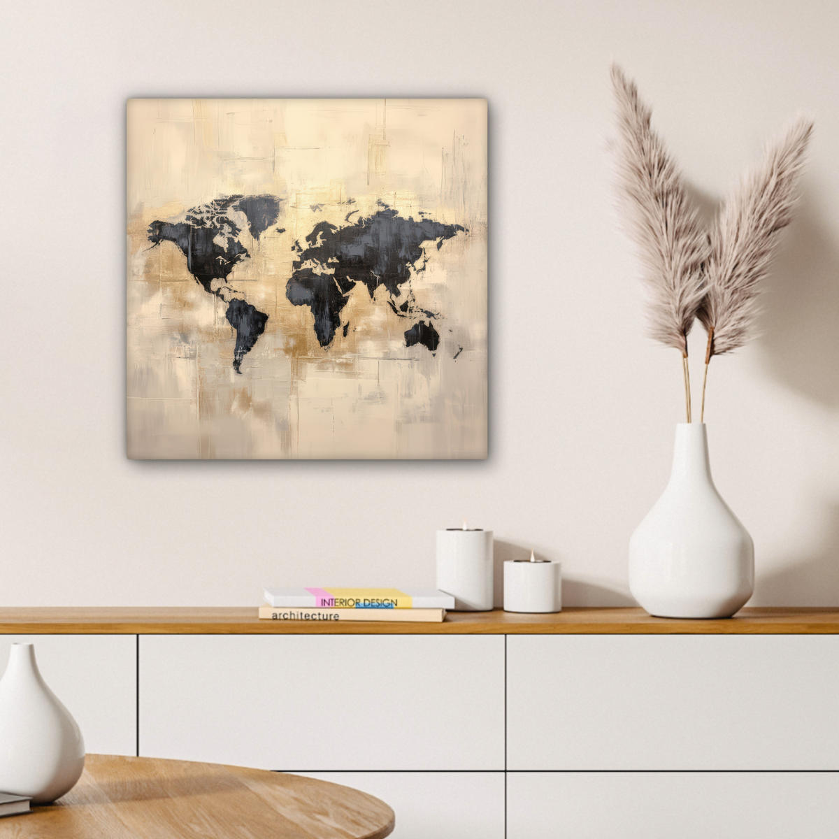 LEINWANDBILD Weltkarte - Gold - Schwarz - Abstrakt 50x50 cm - Kupferfarben, Textil (50/50cm) - MuchoWow