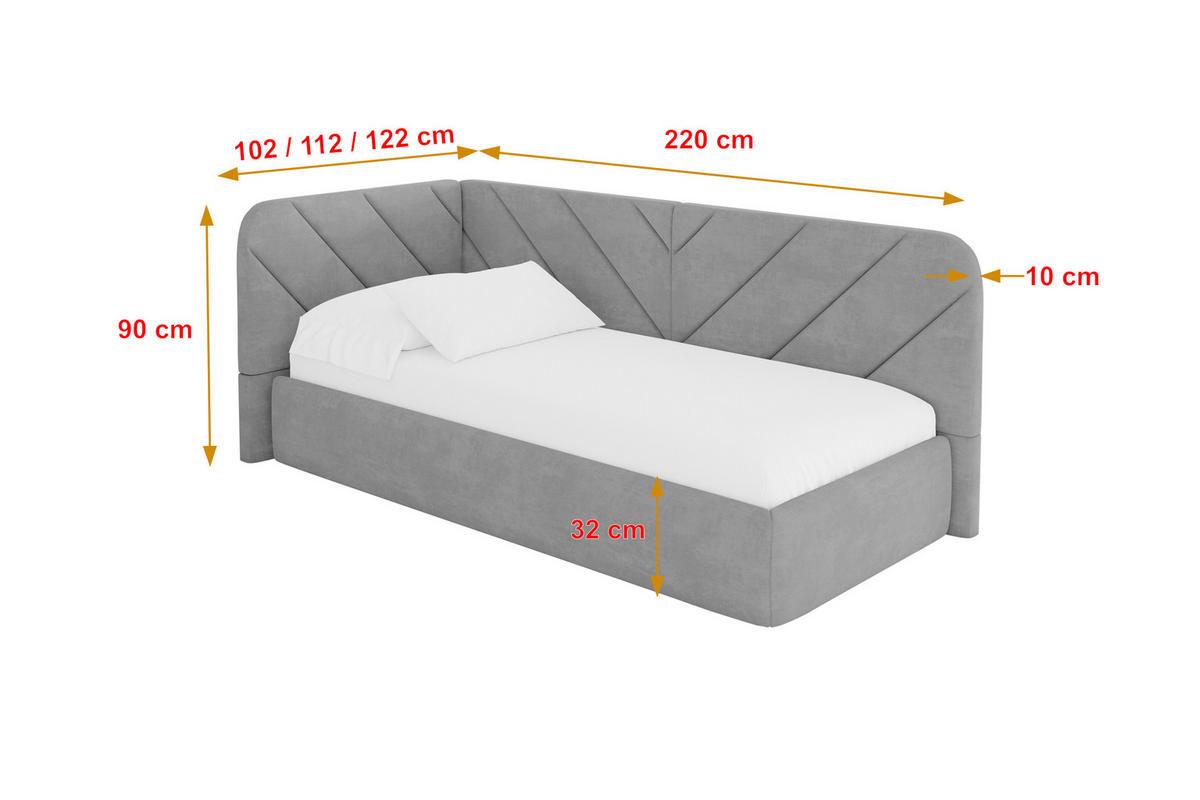 EINZELLBETT Jugendbett mit Bettkasten und Matratze H3/H4, Rechts - FIKY 80x200 Grau - Silberfarben, Holzwerkstoff/Textil (80/200cm) - ALTDECOR
