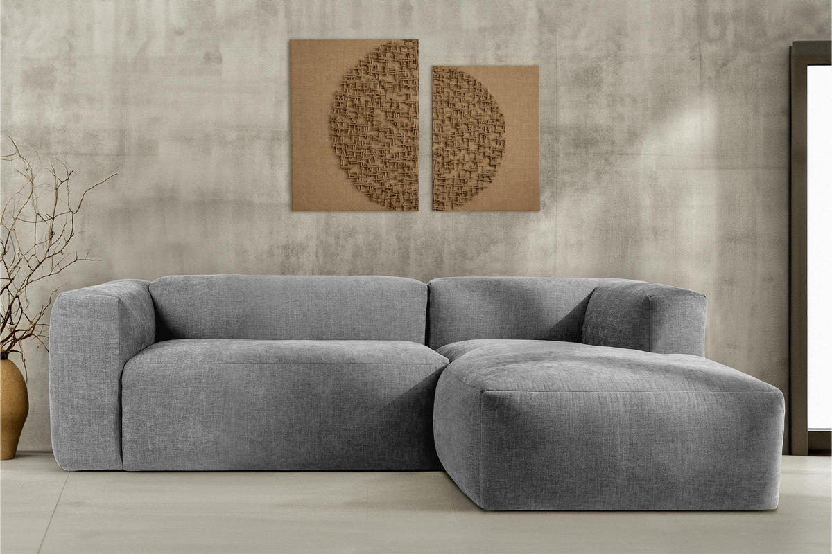 ECKMODULSOFA-RECHTS BUFFO 3/4 Sitzer mit extrem weicher Sitzfläche, Gewebestoff, hell aschfahl - Hellgrau, Textil (237/180cm) - KONSIMO®