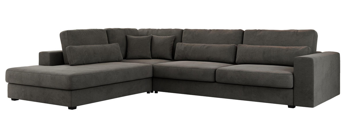 ECKSOFA Savona Dunkelgrau Velvet - links - Dunkelgrau/Schwarz, Kunststoff/Textil (316/249cm) - MKS