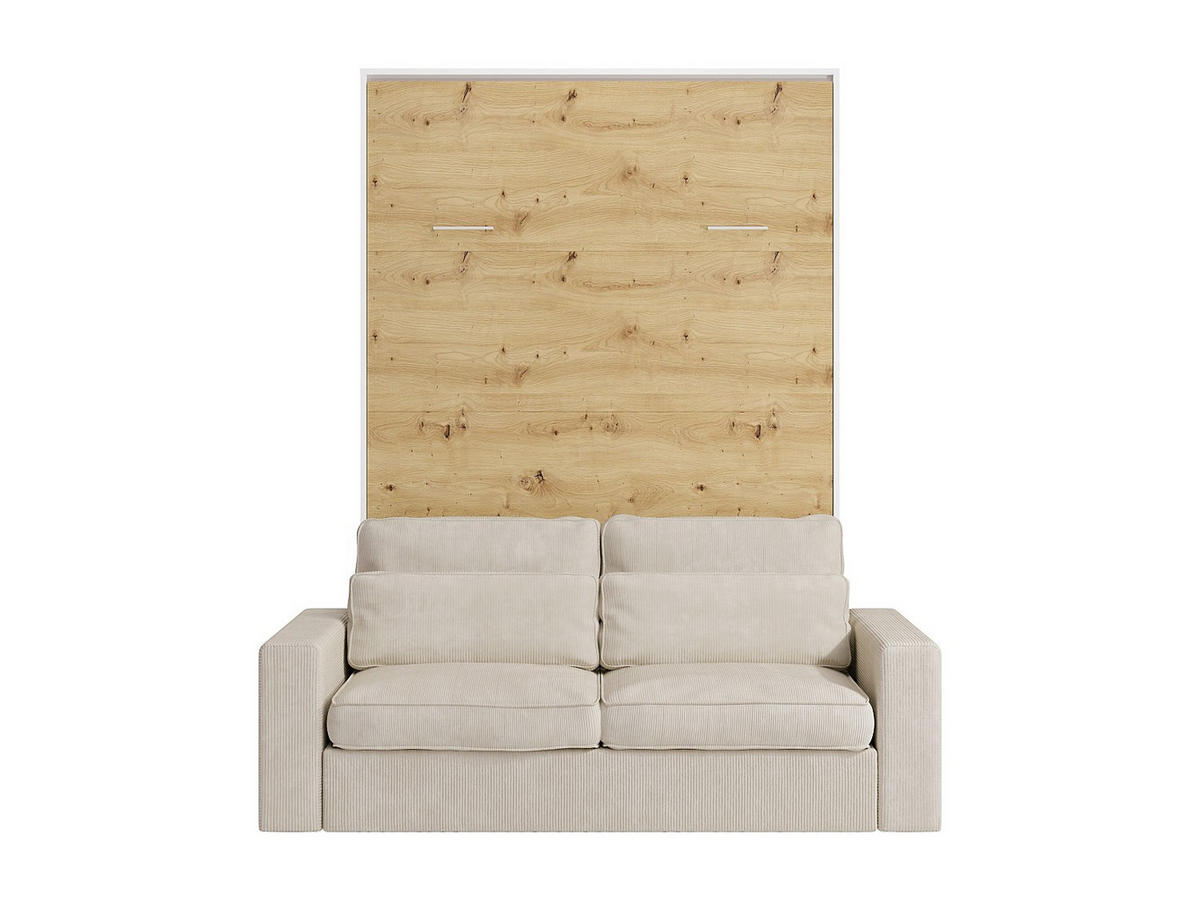 SCHRANKBETT - 2 Personen - holz - naturfarben hell, weiß Beganio - Naturfarben/Weiß, Holz (160/200cm) - Vente-Unique