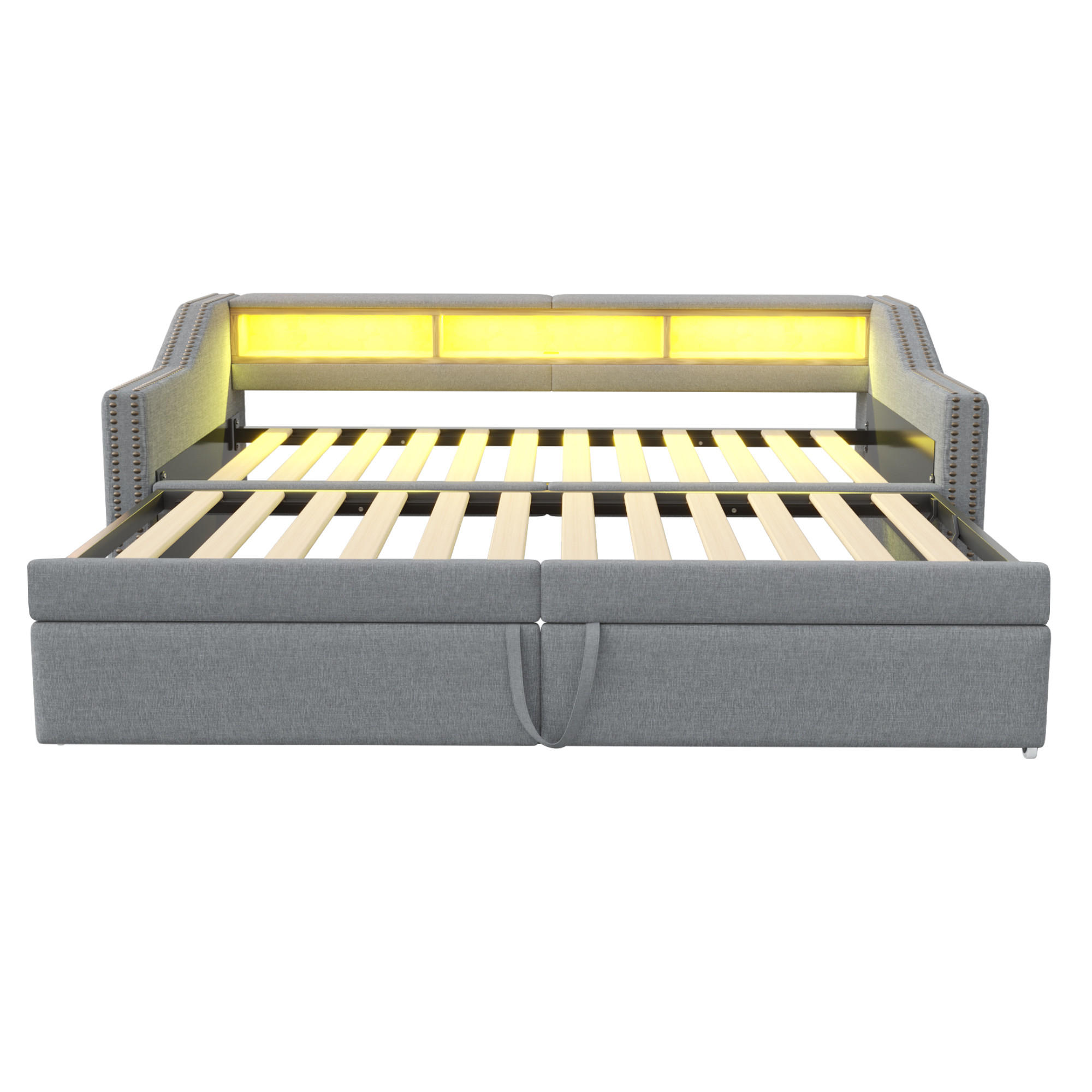 POLSTERBETT 90/180 x 200 cm, Ausziehbares, mit Lattenrost, Hellgrau - Hellgrau, Textil (90/200cm) - KOMHTOM