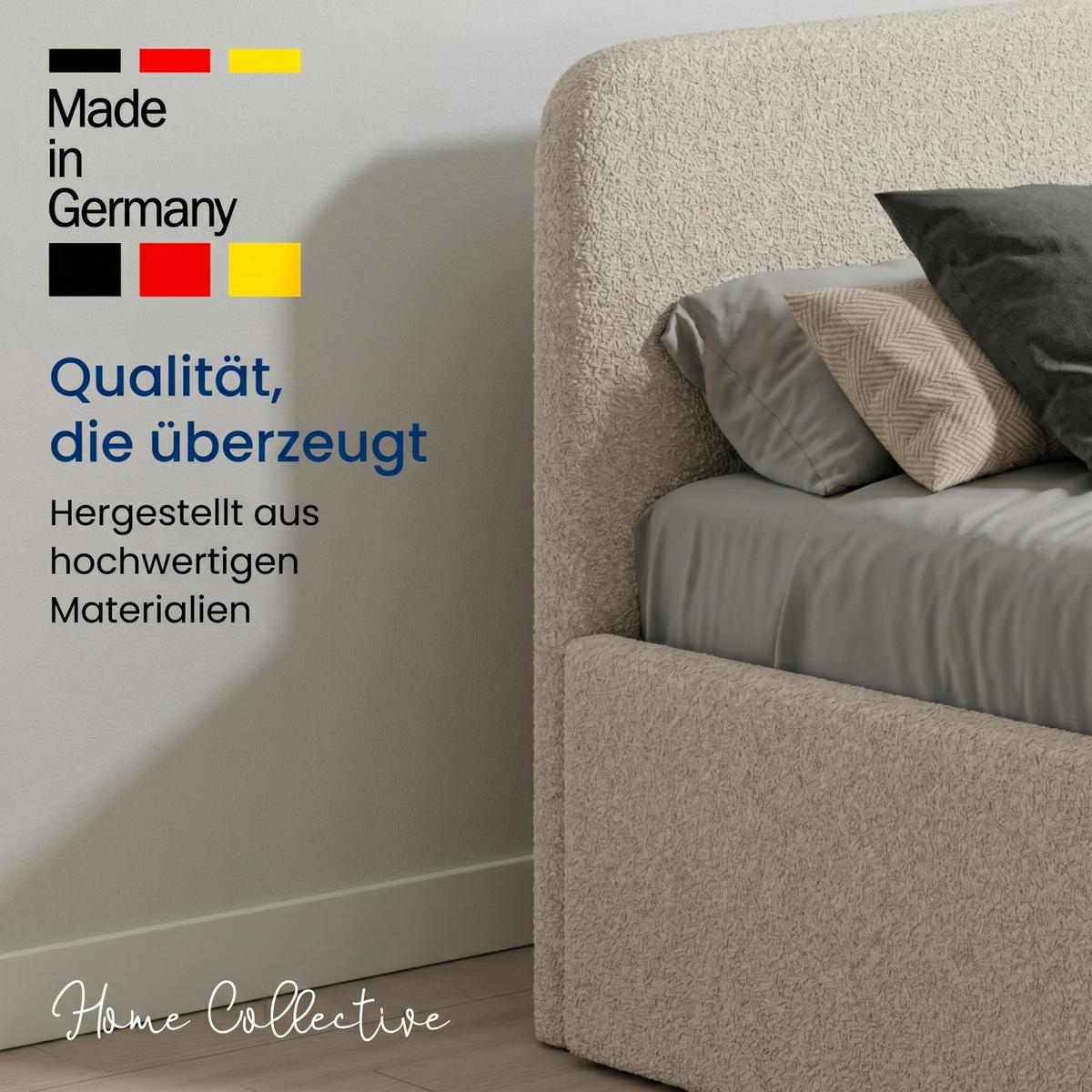 POLSTERBETT 120x200 cm Kaltschaummatratze H3 Bouclé Creme - Creme, Textil (120/200cm) - Home Collective