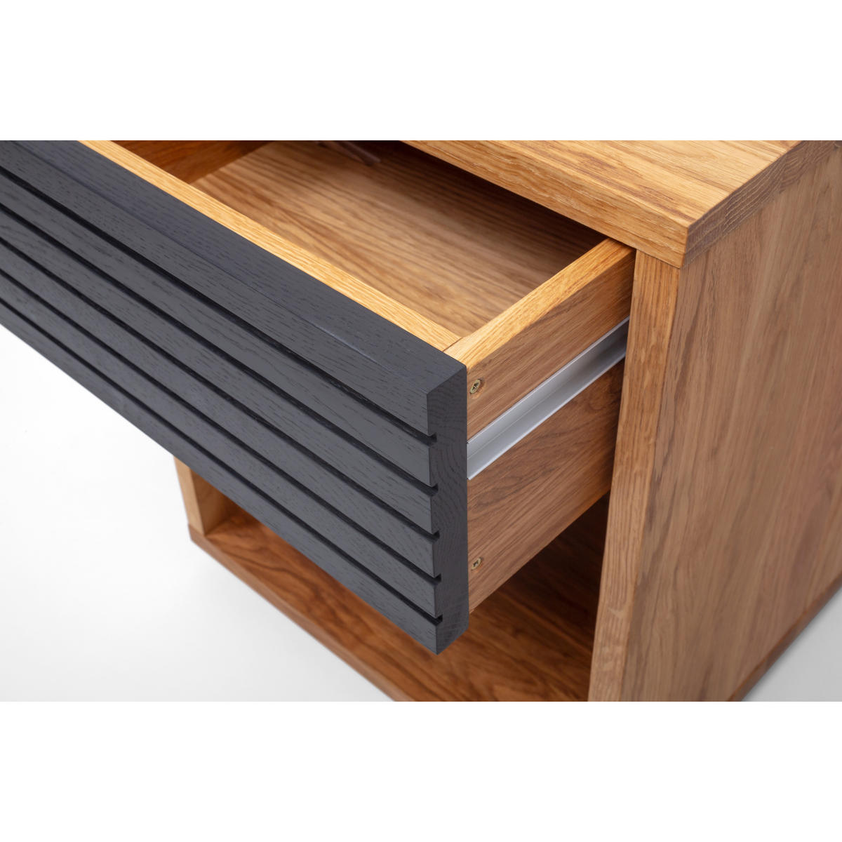 NACHTTISCH Emma, Eiche, schwarze Schublade, 38/40/50 cm - Honigeiche/Eichefarben, Holz (40/50/38cm) - WOODEK