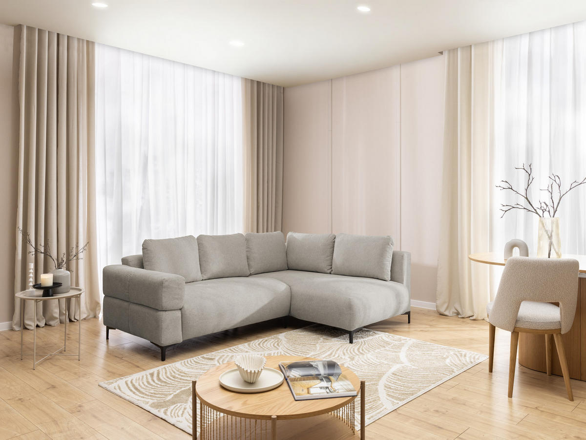 ECKSOFA Cardea in Bubble-Optik aus weichem Taupe Strukturstoff mit hohem Sitzkomfort - Ottomane rechts - Taupe/Schwarz, Holz/Textil (230/170cm) - S-Style Möbel