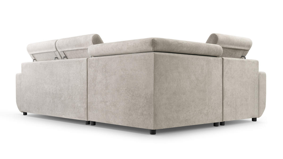 ECKSOFA RENO Grau Plüsch-Stoff mit Schlaffunktion - Grau, Holz (263/184cm) - MASSENO