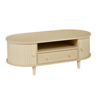 COUCHTISCH Ovales Design mit Rolltür & Schublade - Eichefarben, Holzwerkstoff (50/100/36cm) - Urban Meuble