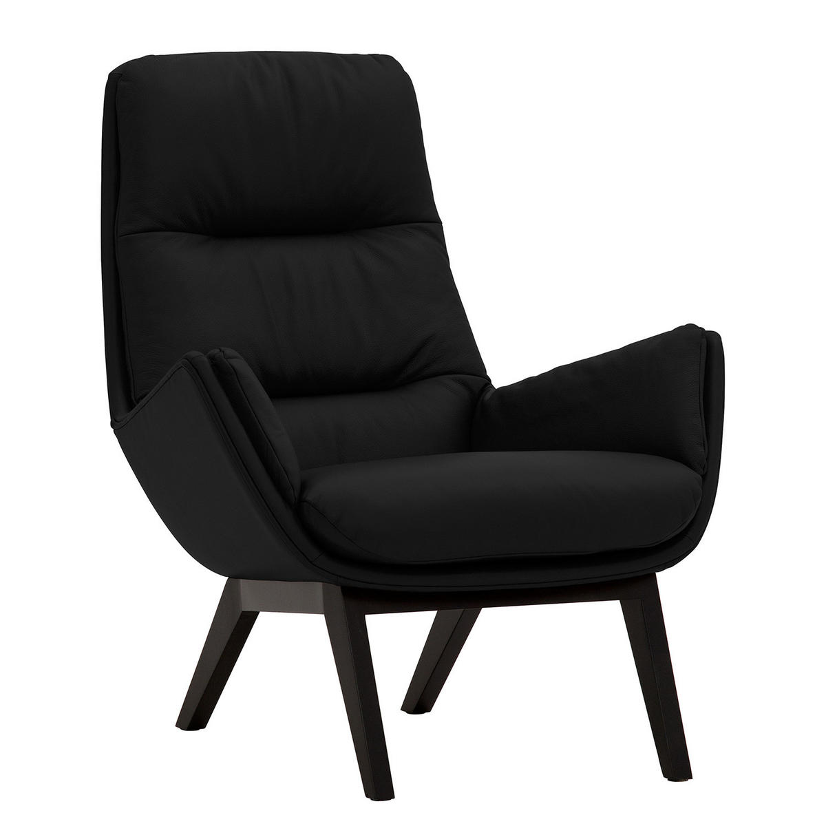 SESSEL mit Holzfüßen - Schwarz, Leder/Eichenholz (83/95/97cm) - home24