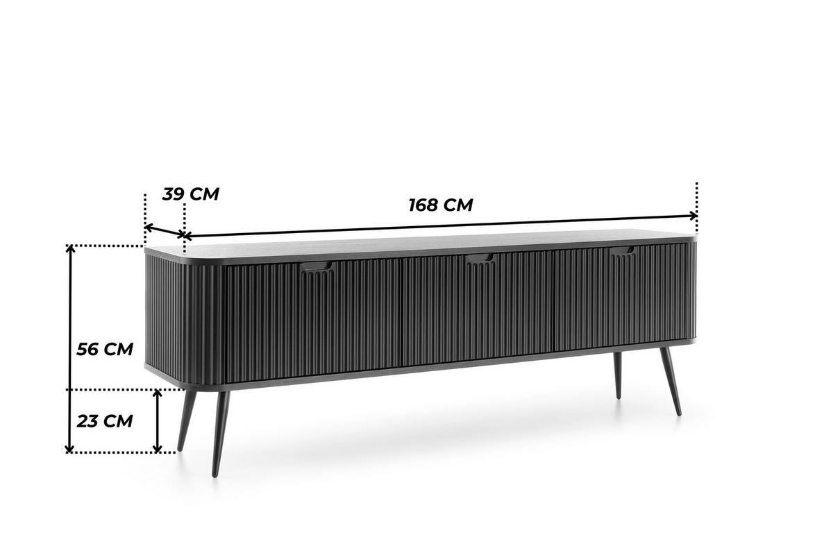 TV-BOARD PORTO (Oval, Rillenfront, Schwarz Matt, Schwarze Füße) - Schwarz, Holz/Holzwerkstoff (168/56/39cm) - Ravio