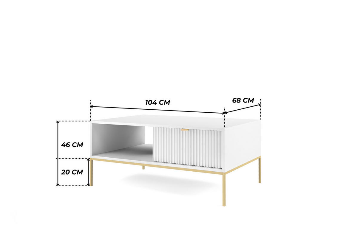 WEISSER Moderner Geriffelter Couchtisch KIOTO Ł2SZ (Gold Gestell, Vollauszug) - Kaschmir/Goldfarben, Holz/Holzwerkstoff (68/104/46cm) - Ravio