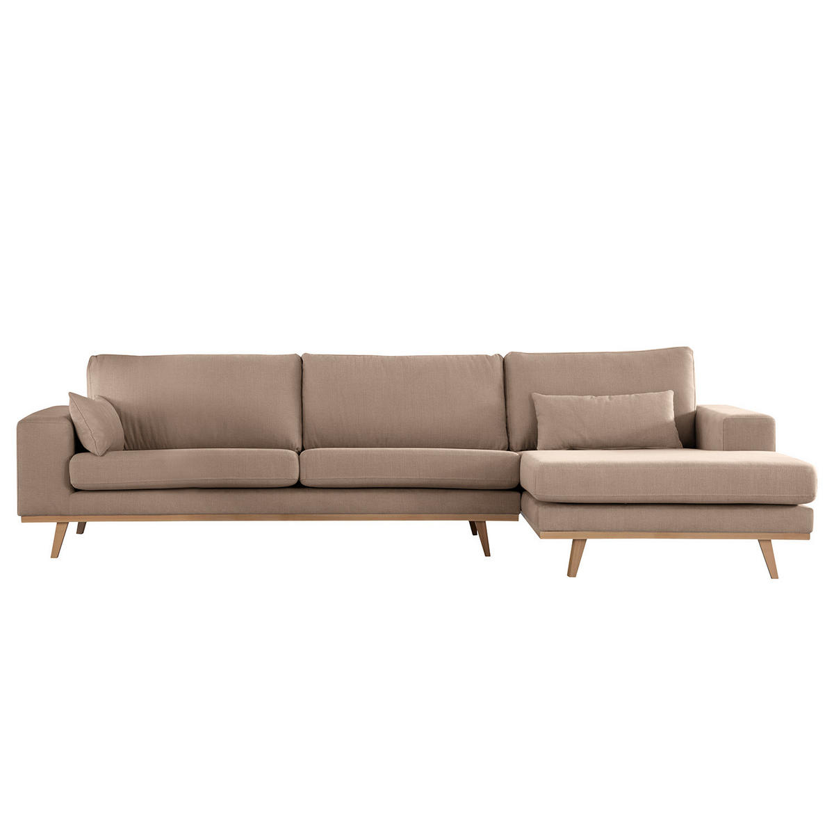 ECKSOFA mit Longchair - Taupe/Buchefarben, Buchenholz/Textil (281/153cm) - home24