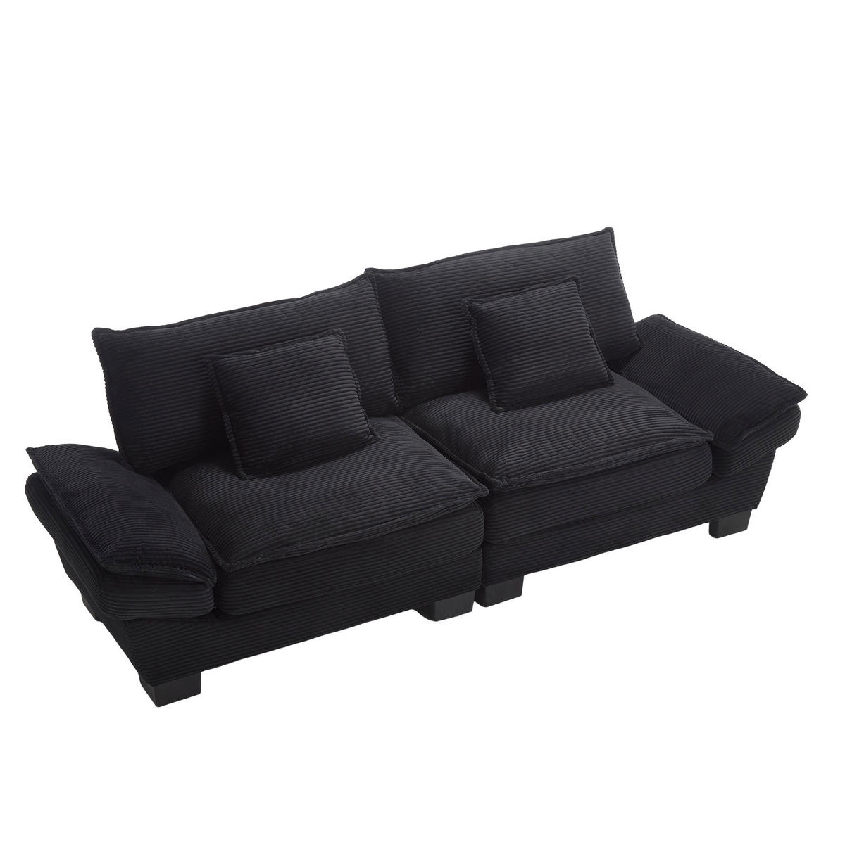 POHOVKA zo zamatu, 224/81/81 cm čierna, s hlbokým sedením a 2 vankúšmi - čierna, textil (224/81/81cm) - BEAOK