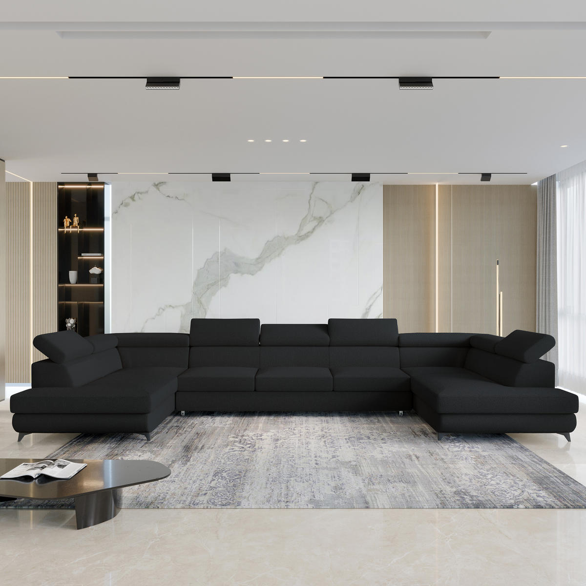 ROHOVÁ SEDAČKA URMANO černá - černá, kov/dřevo (395/190cm) - MASSENO