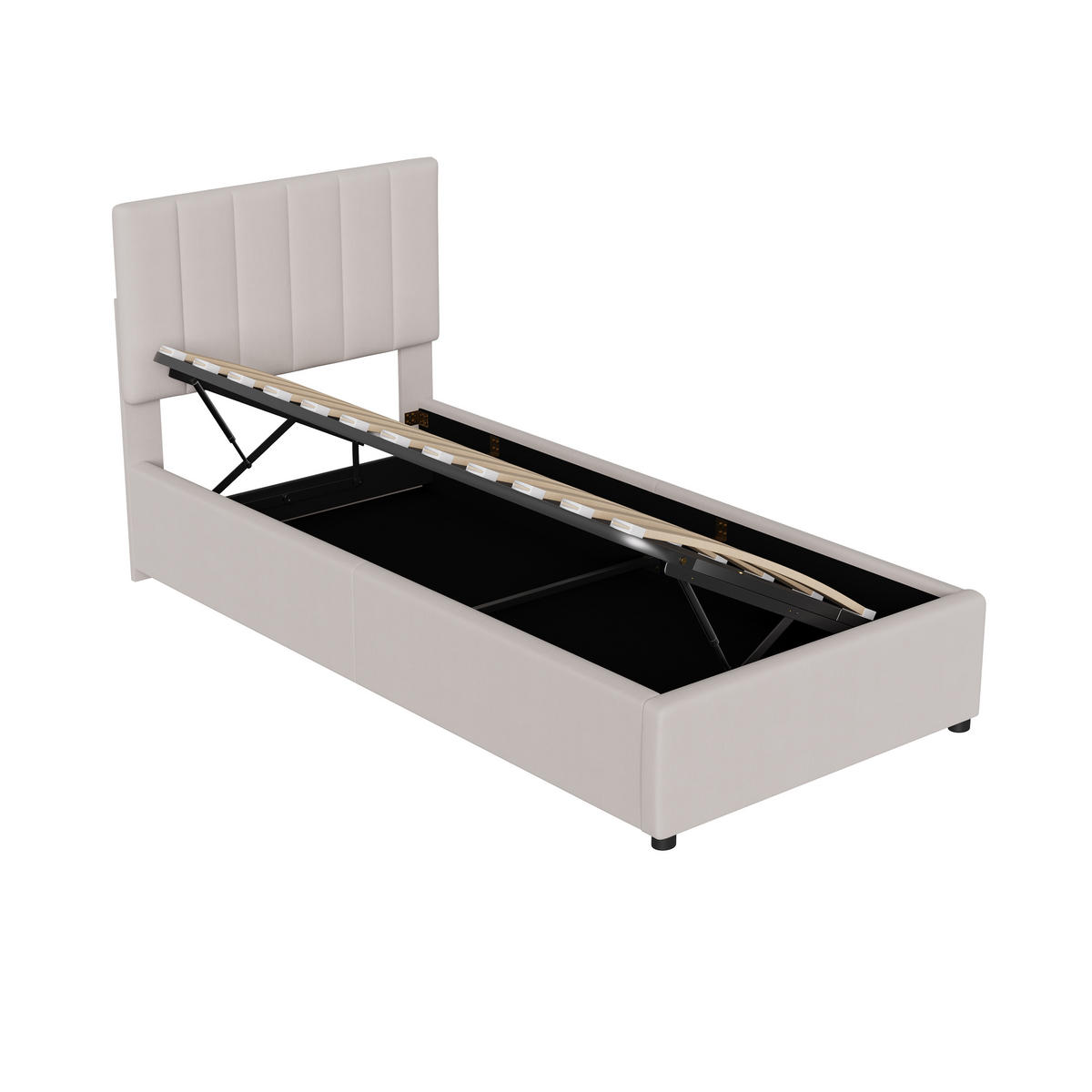 STAURAUMBETT 90x200 cm, jugendbett, mit hydraulischem Liftmechanismus und großem Bettkasten, Leinenstoff, beige - Beige, Holz/Textil (90/200cm) - BRILVERDE