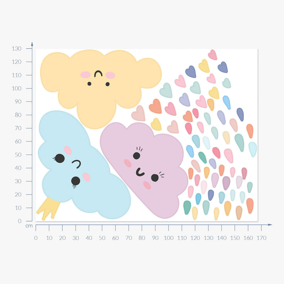 WANDAUFKLEBER 130x167cm - Lächelnde Wolken - Multicolor, Kunststoff (130/167/0.1cm) - Wallfluent