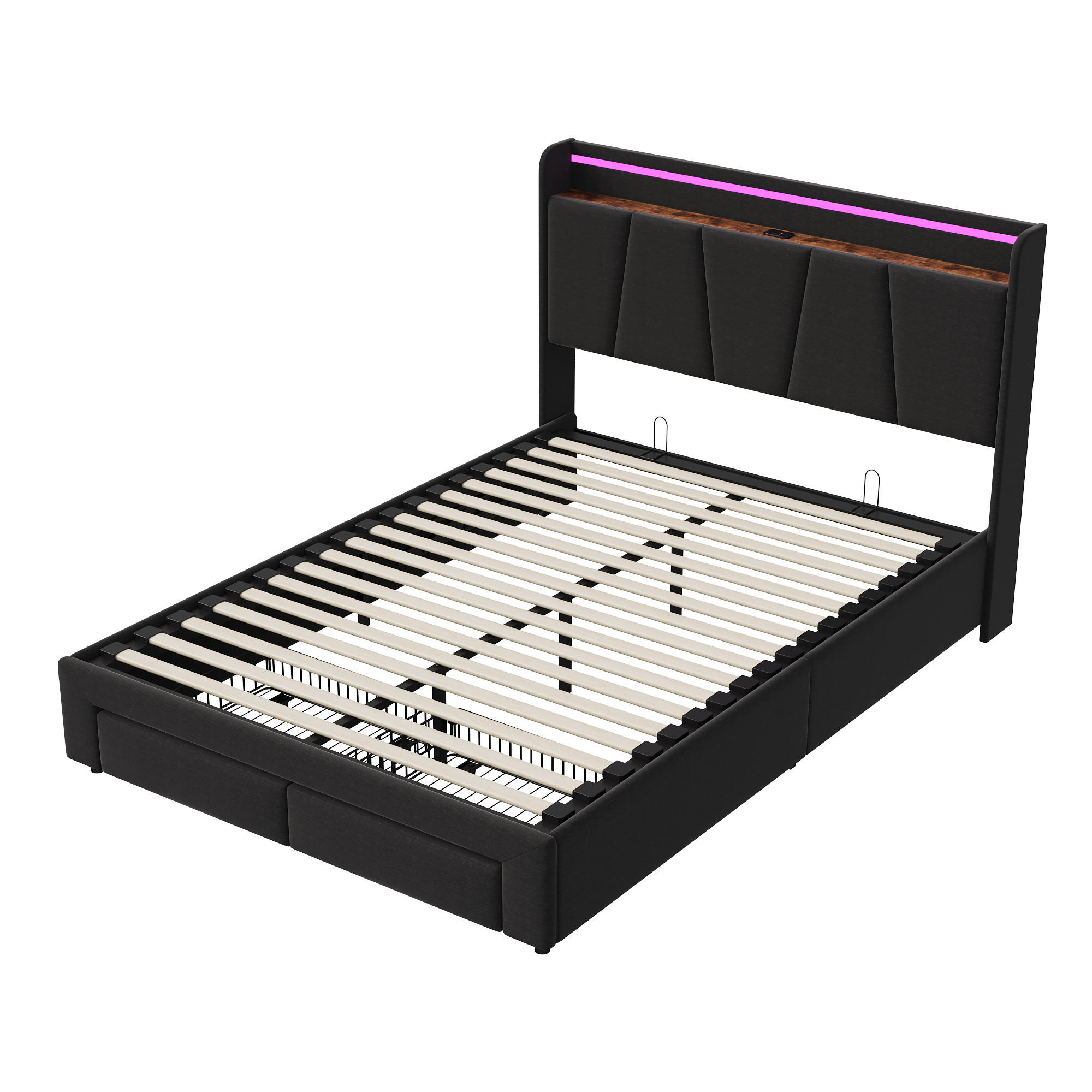 POLSTERBETT Schubladenbett Grau 140x200 cm mit 2 Schubladen - Grau, Holz/Metall (140/200cm) - PARAFTA HOME