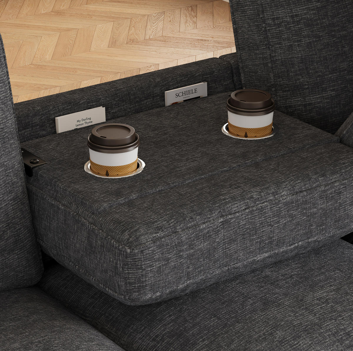 ECKSOFA 280/136/82 cm grau aus Chenille mit Stauraum und Getränkehaltern - Grau, Textil (136/280cm) - OKWISH