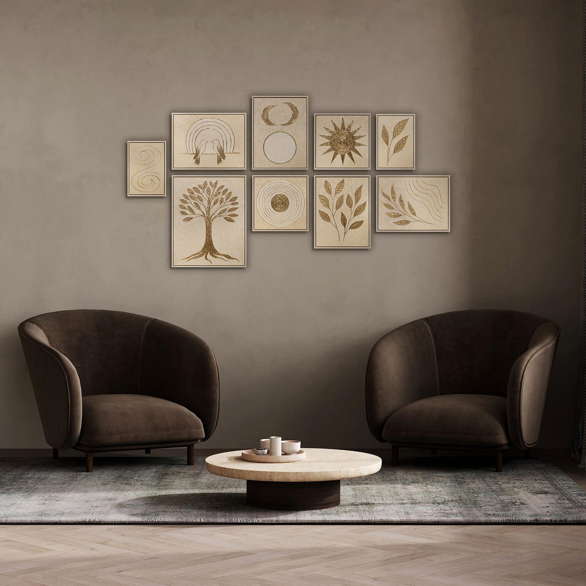 GEMÄLDE Leuchten der Natur Schattenfugenrahmen Beige 9-teilig - Beige, Holz (180/190cm) - YS-art gallery
