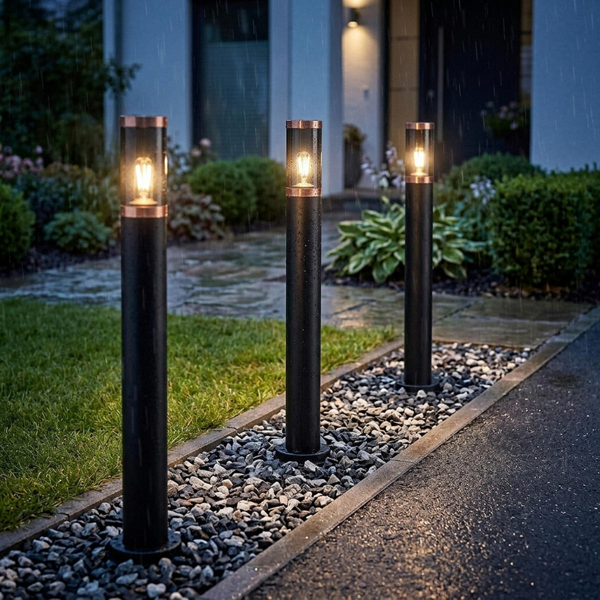 LED STEHLEUCHTE Edelstahl Schwarz rauch 2er Set - Schwarz, Metall (12.7/12.7/80cm) - Globo Lighting