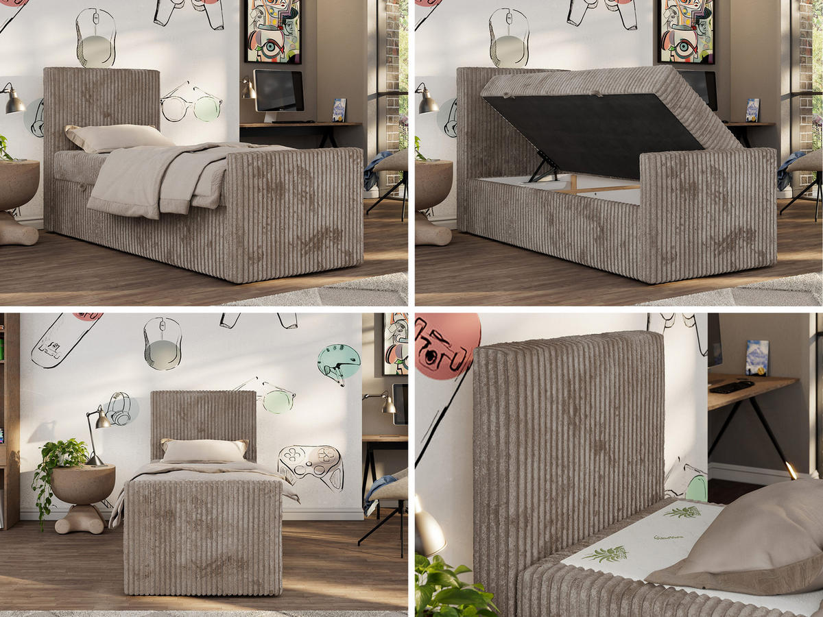 MLÁDEŽNÍ POSTEL TILIO DUO 90/200 - Světle hnědá Manšestr - H3 - Vlevo - světle hnědá, textil (90/200cm) - MKS