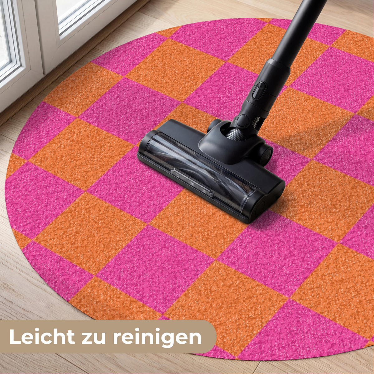 ROHOŽKA Šachovnicový potisk - Oranžová - Růžová - Bloky 90x90 cm - růžová, textil/umělá hmota (90/0.4cm) - MuchoWow