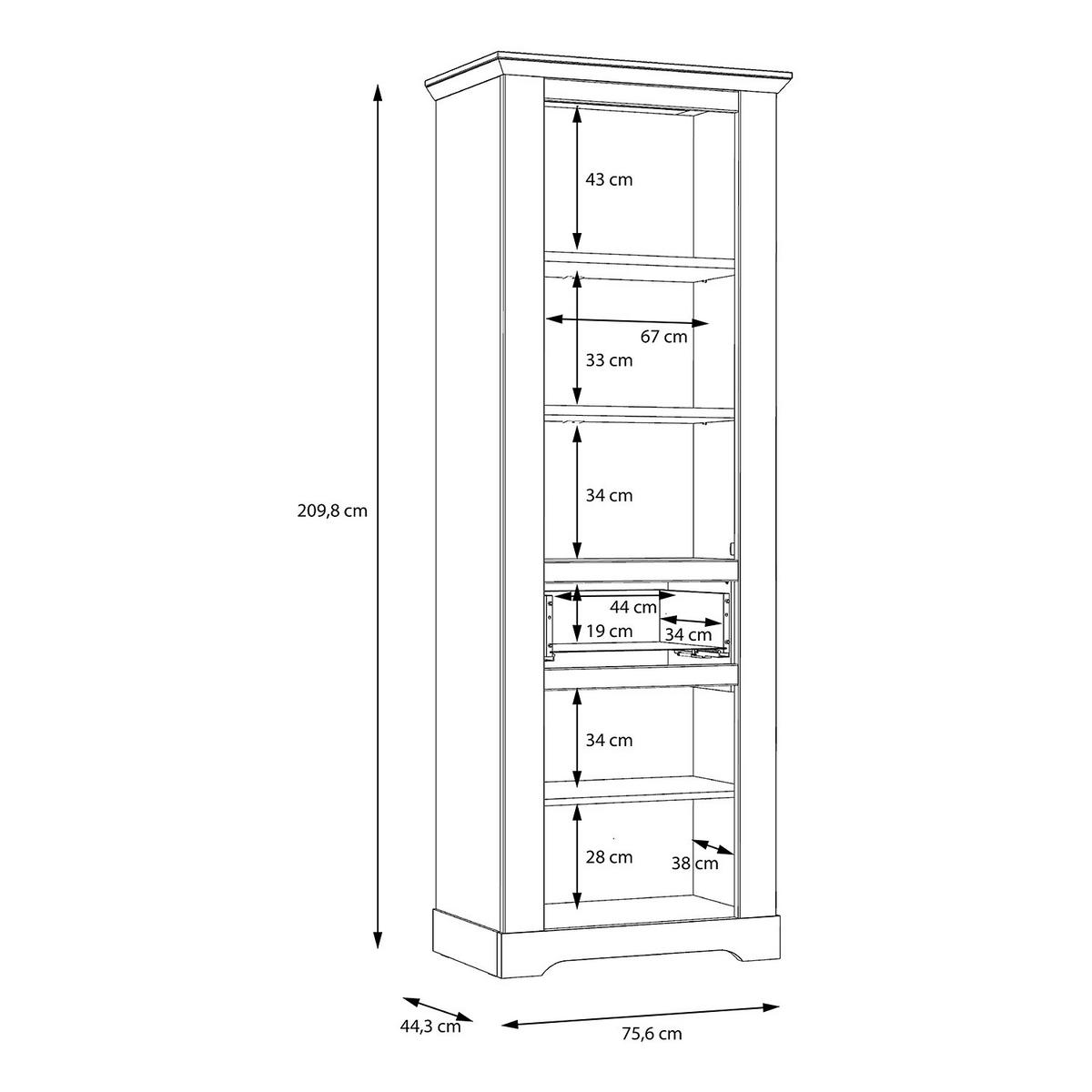 STANDVITRINE - inkl. Beleuchtung - Eiche Weiß Dekor / Eiche Nelson Dekor - Silberfarben/Weiß, Holzwerkstoff/Kunststoff (76/210/44cm) - home24