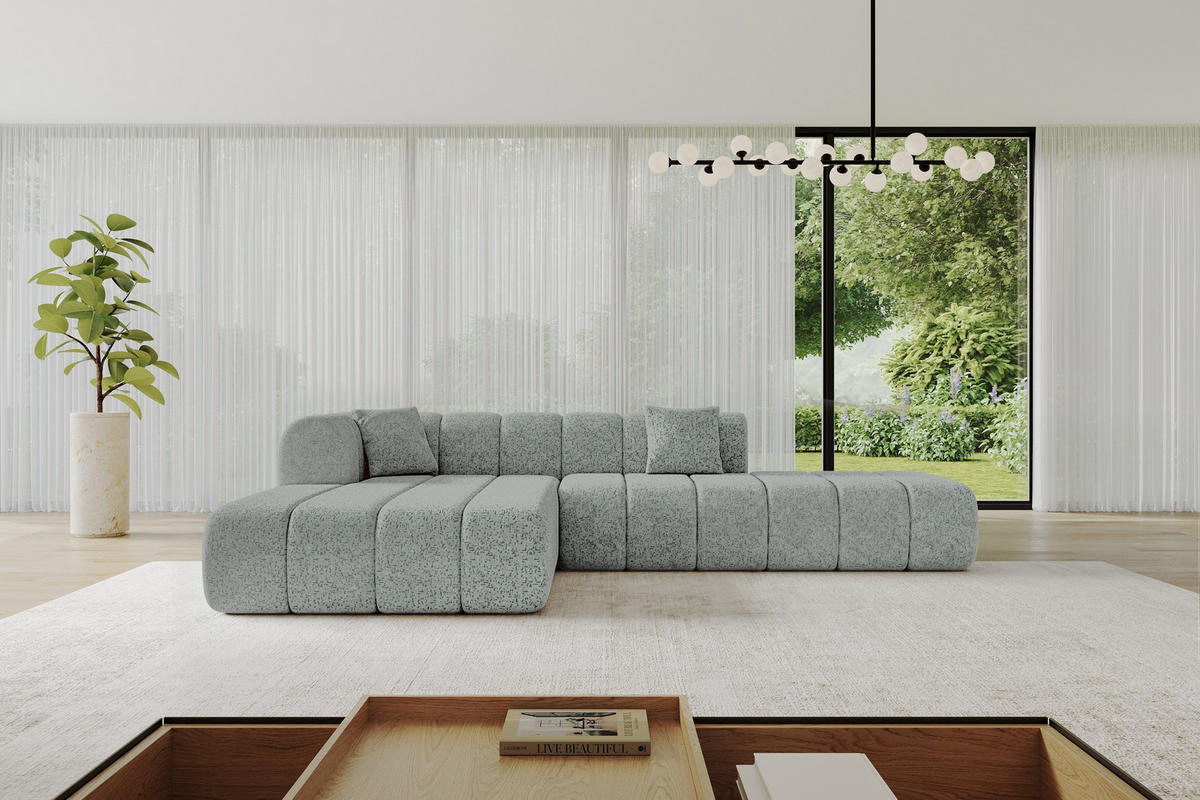 ROHOVÁ SEDAČKA s otomanem, levá BILA-L 289x176x71 Zelená Žinylka - černá/mátově zelená, kompozitní dřevo/textil (176/289cm) - ALTDECOR