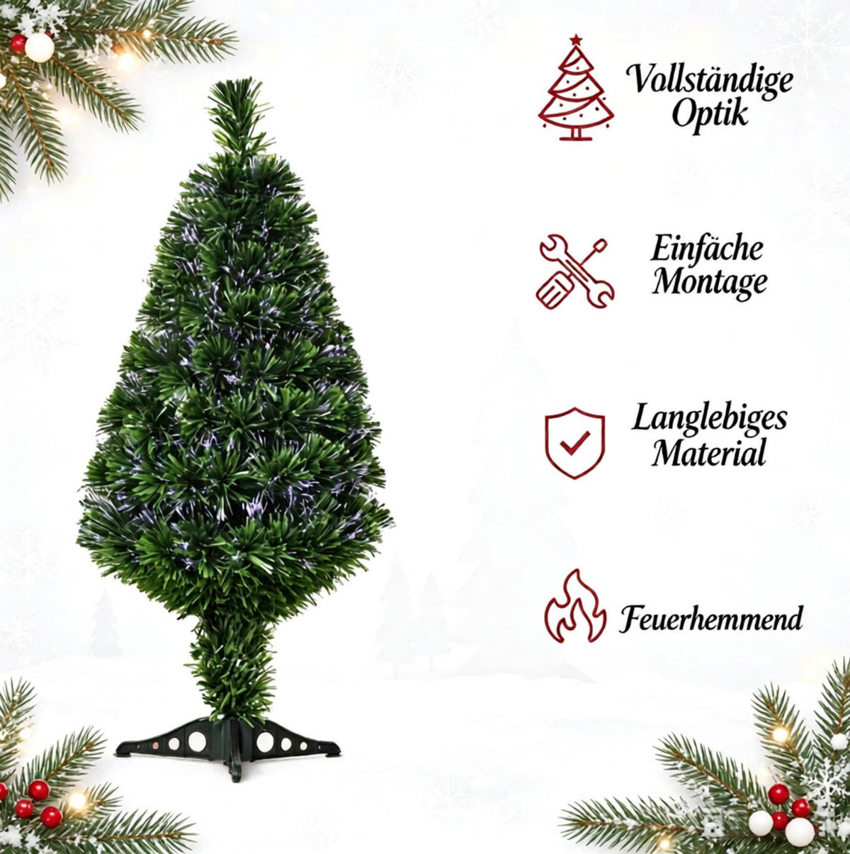 WEIHNACHTSBAUM 90 cm aus PVC mit mehrfarbiger Faseroptik, Grün - Grün, Kunststoff (90cm) - OKMYHOME