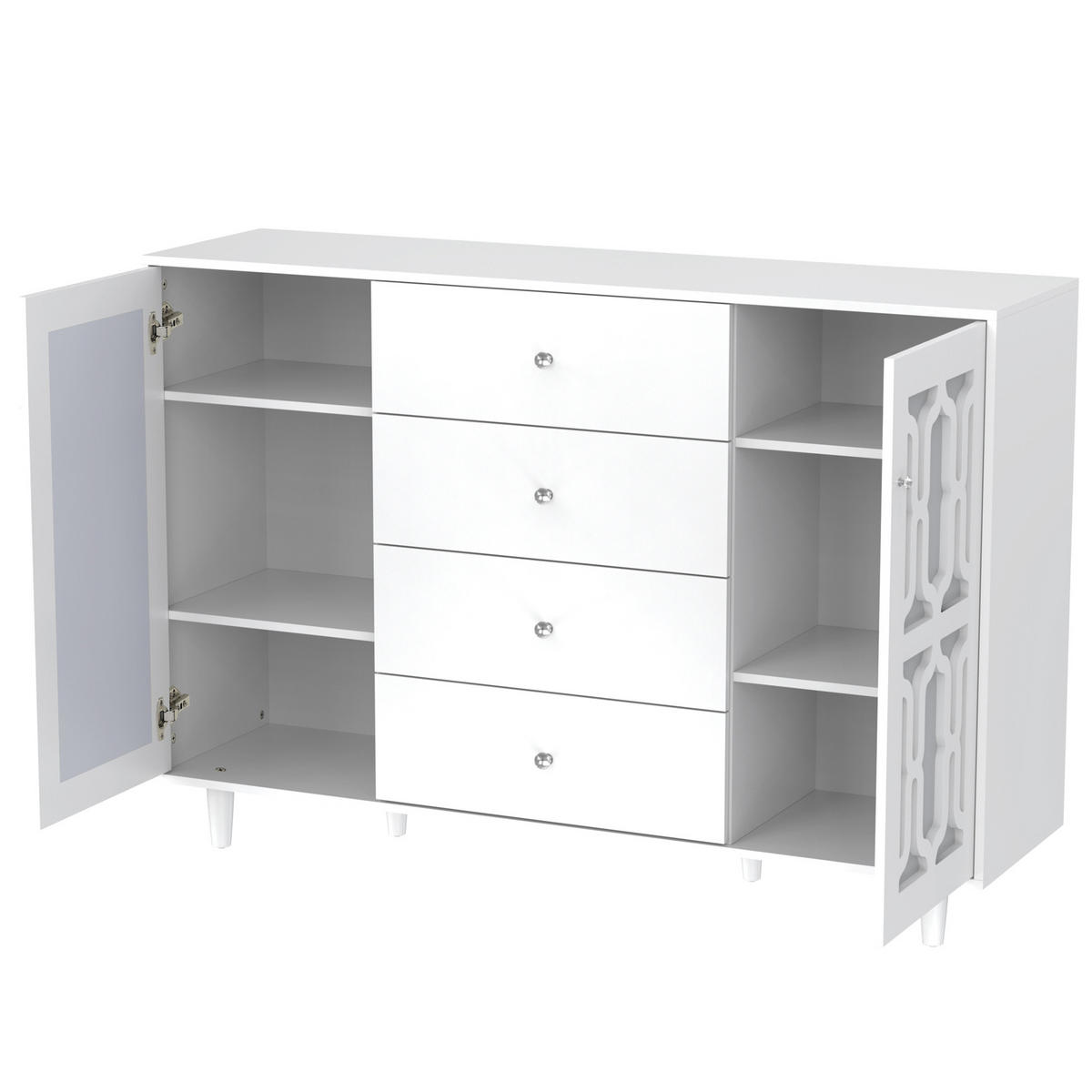 SIDEBOARD aus MDF 147x40x102 cm Weiß mit Spiegeloberfläche, 4 Schubladen und 2 Türen - Weiß, Holzwerkstoff (147.5/102/40cm) - IVMEU