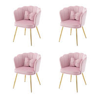 STUHL SET 4-TEILIG Samt Polster Blütenblatt-Rücken Goldfüße & Kissen Rosa - Pink, Holz (62/43/54cm) - FLIEKS