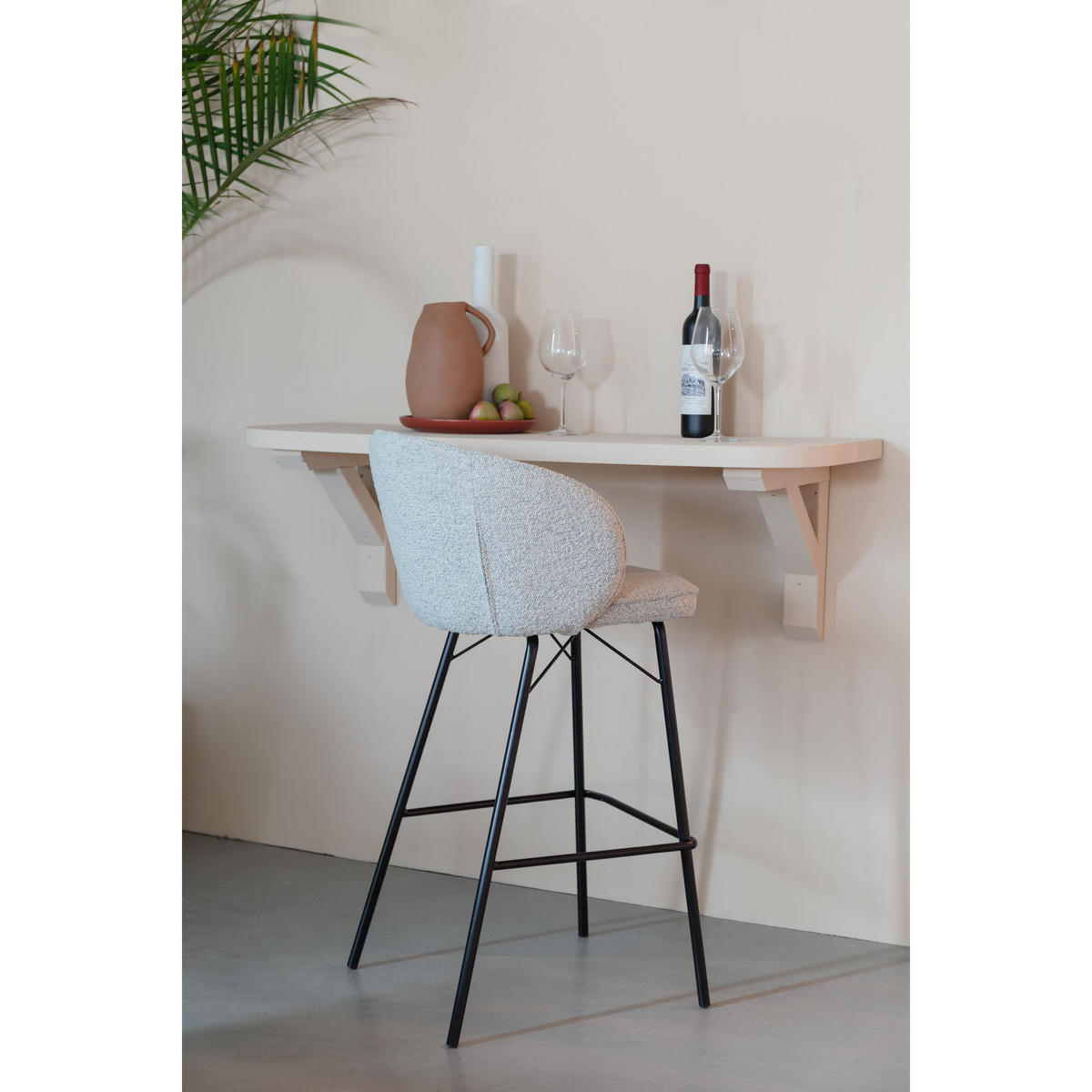 BARHOCKER Joa mit Rückenlehne 75 cm Bouclé Beige - 2 er Set - Beige, Kunststoff (52/100/50cm) - Housecraft Living