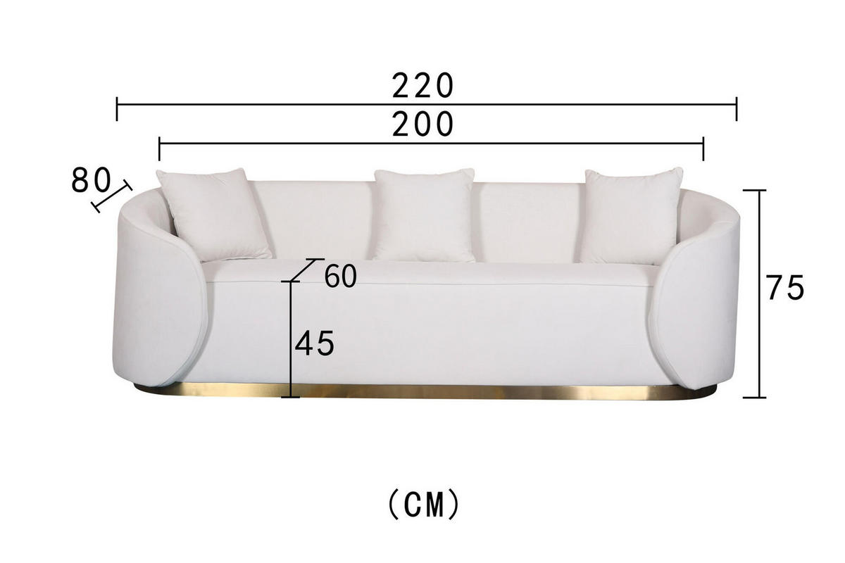 SOFA NUA Weiß 220x80x75 cm - Weiß, Textil (220/75/80cm) - FURNLUX