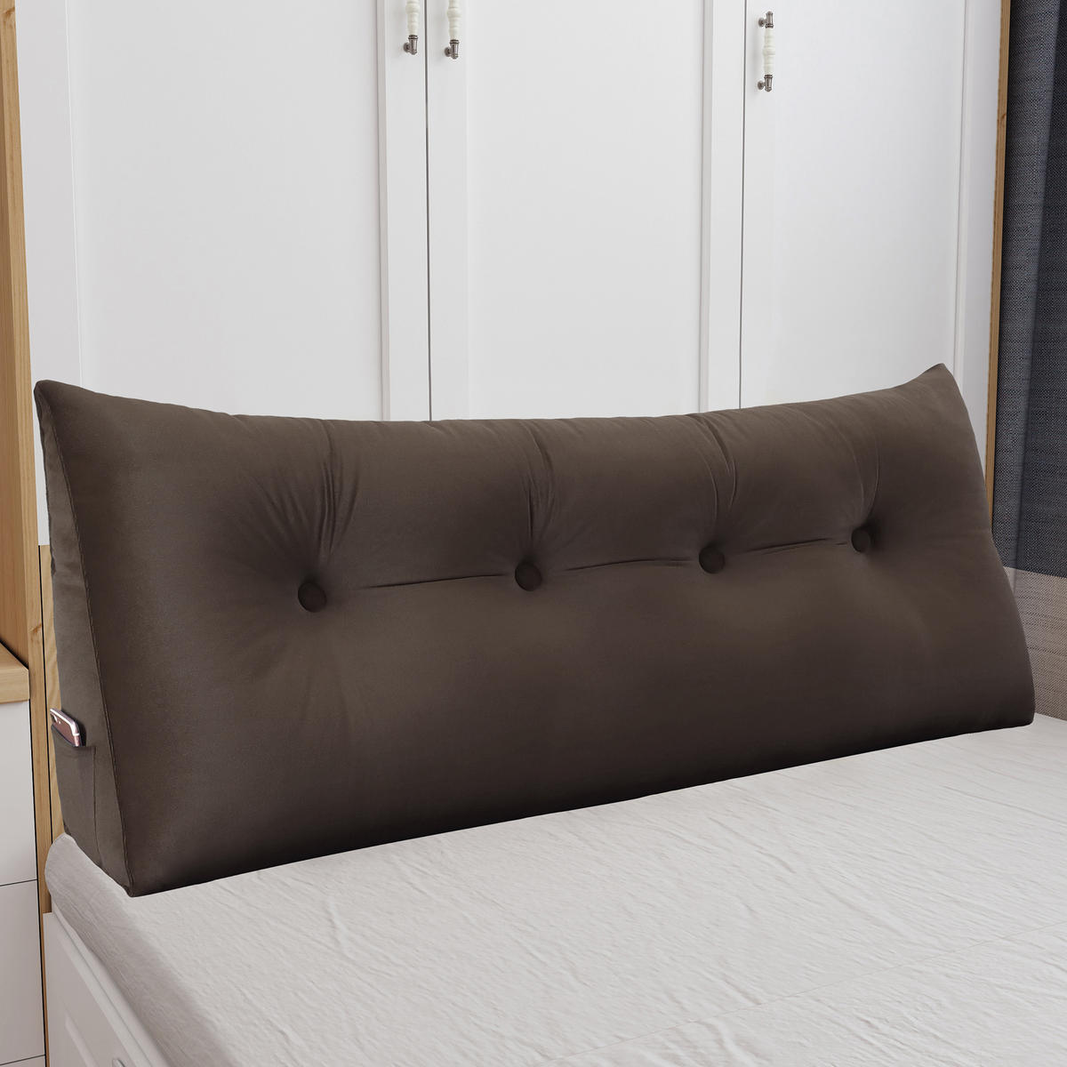 RÜCKENKISSEN für Bett Samt Braun 140 cm - Braun, Textil (50/140cm) - Vercart