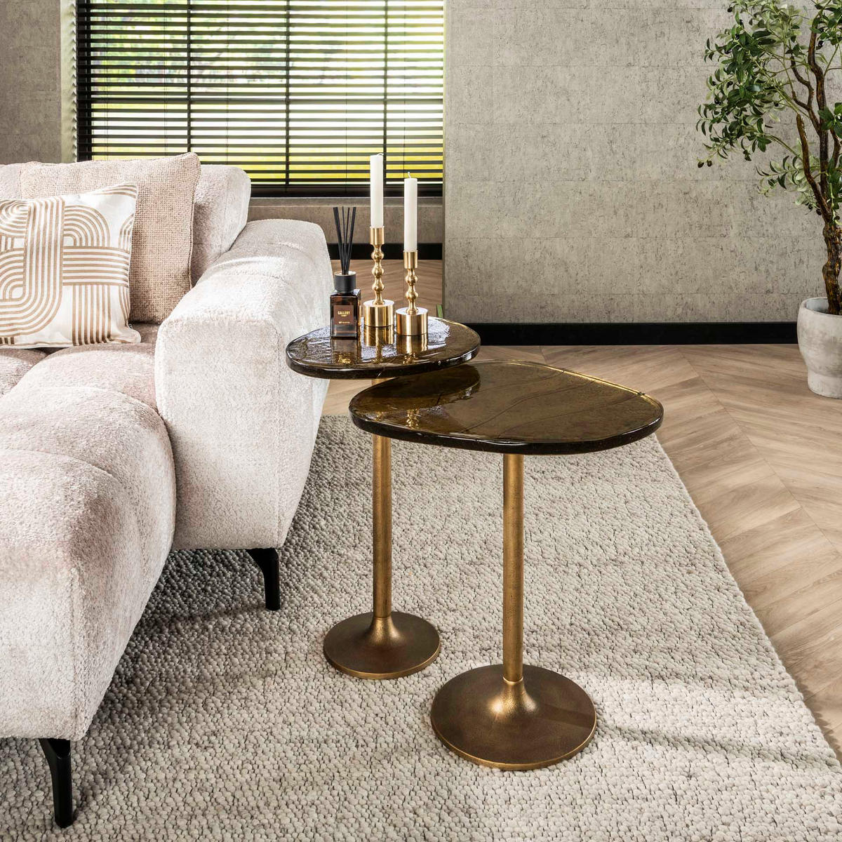 BEISTELLTISCH Eclipse Gold 42/50/55 cm - Goldfarben, Glas (42/50/55cm) - Hoyz Collection