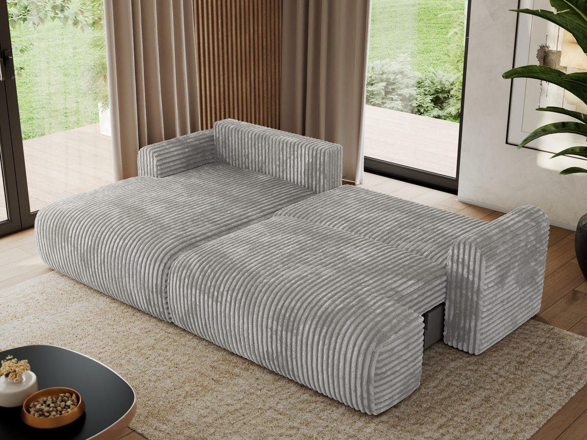 ECKSCHLAFSOFA TONO L Grau Cord - links - Schwarz/Grau, Kunststoff/Textil (260/150cm) - MKS