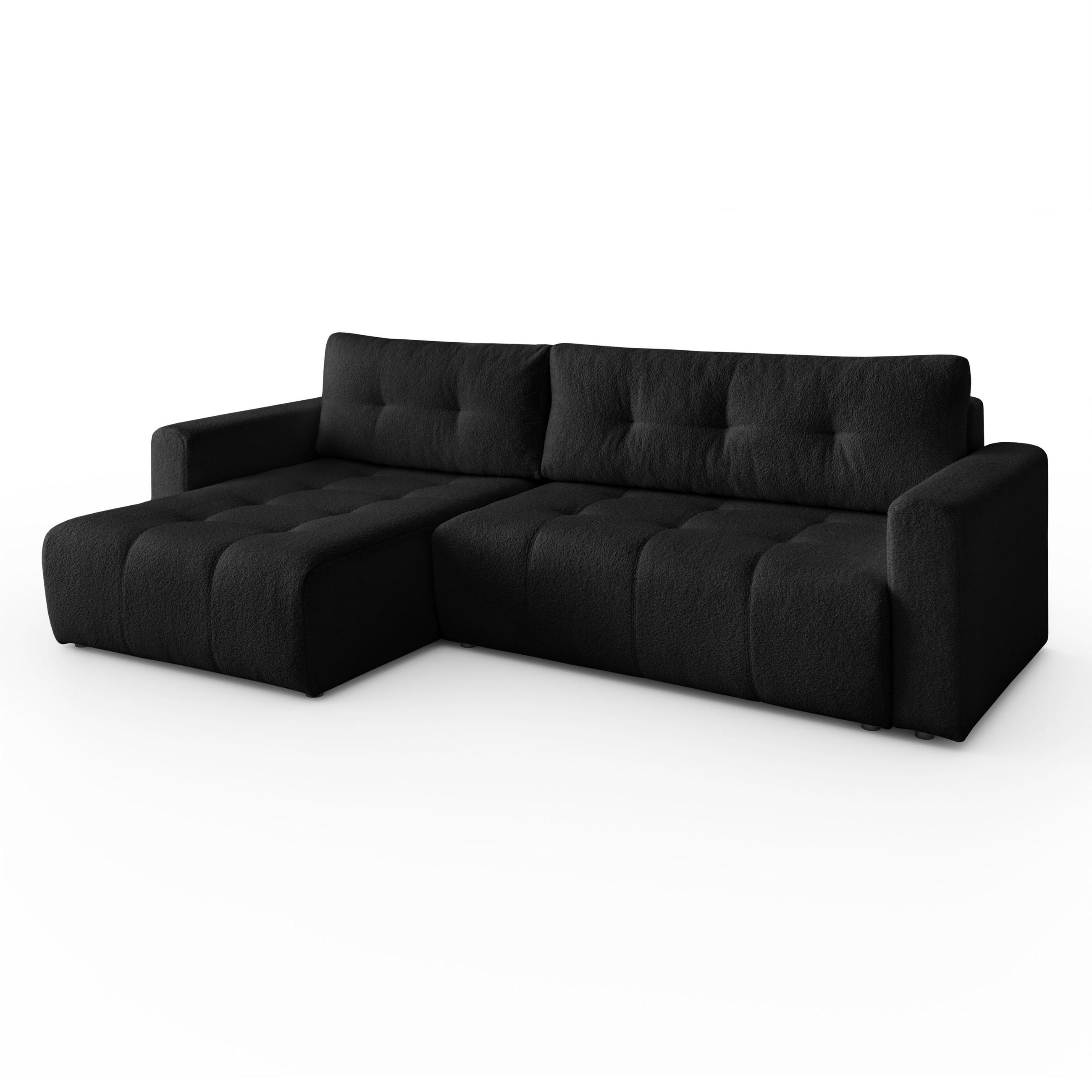 ECKSOFA Viola in L-Form, schwarz, Lammfelloptik, 261 x 143 cm mit Schlaffunktion und Bettkasten - Schwarz, Textil (261/143cm) - Margaret Hadas24