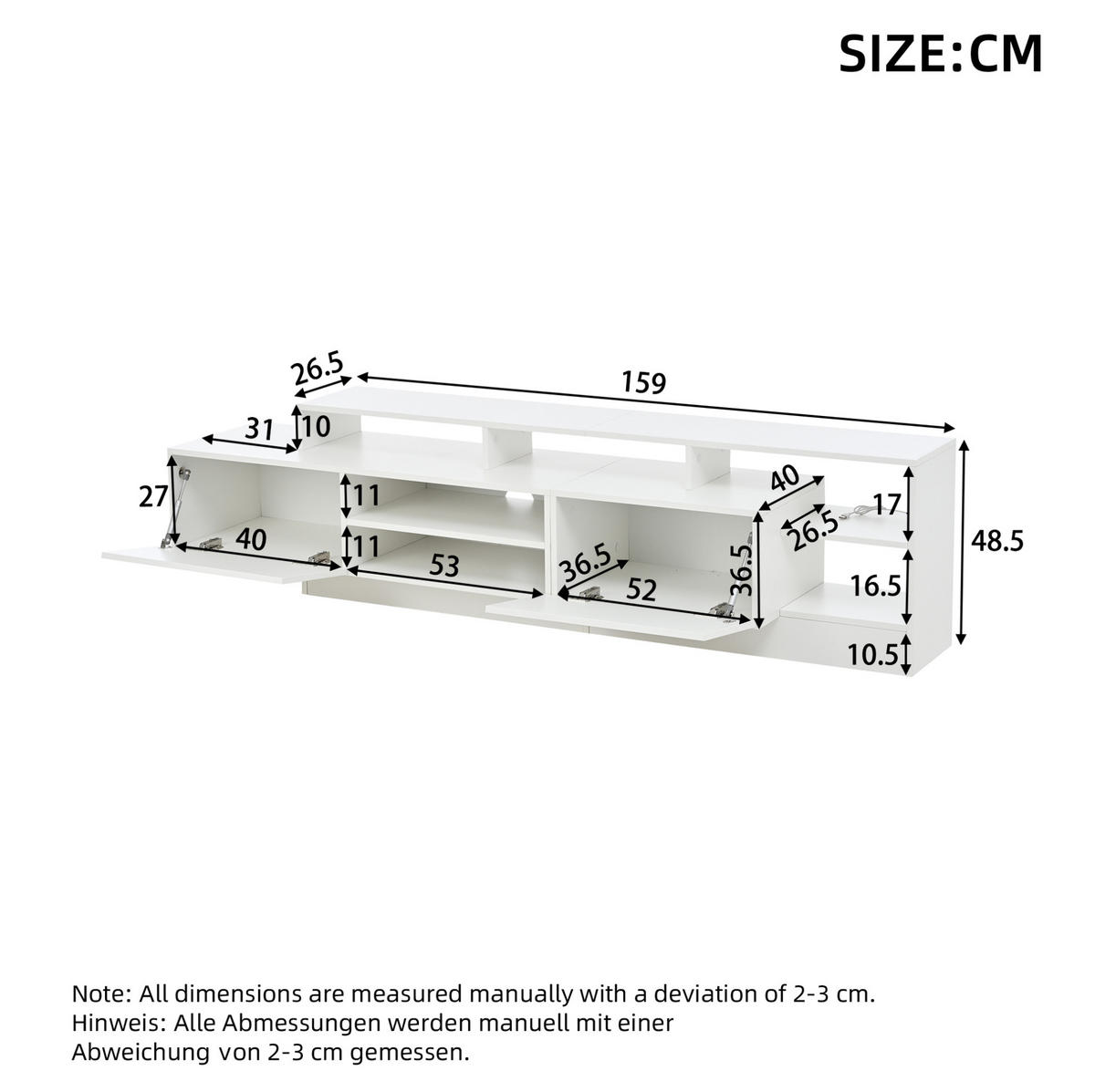 LOWBOARD 190/40/48,5 cm aus Spanplatte mit LED-Beleuchtung und Hochglanzfront Weiß - Weiß, Holzwerkstoff (190/48.5/40cm) - Modenvie