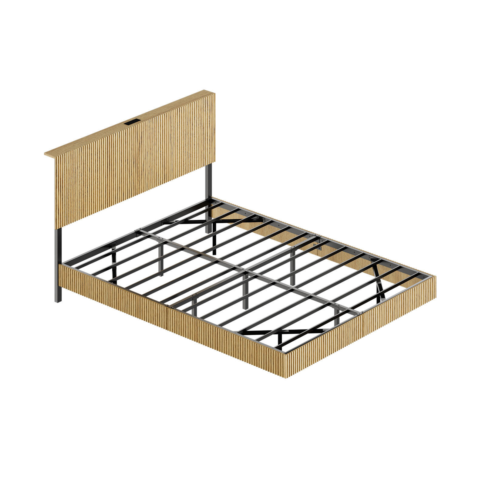 ETAGENBETT 140/200 cm aus Metall und Spanplatte mit LED, Natur - Naturfarben, Metall (140/200cm) - OKMYHOME