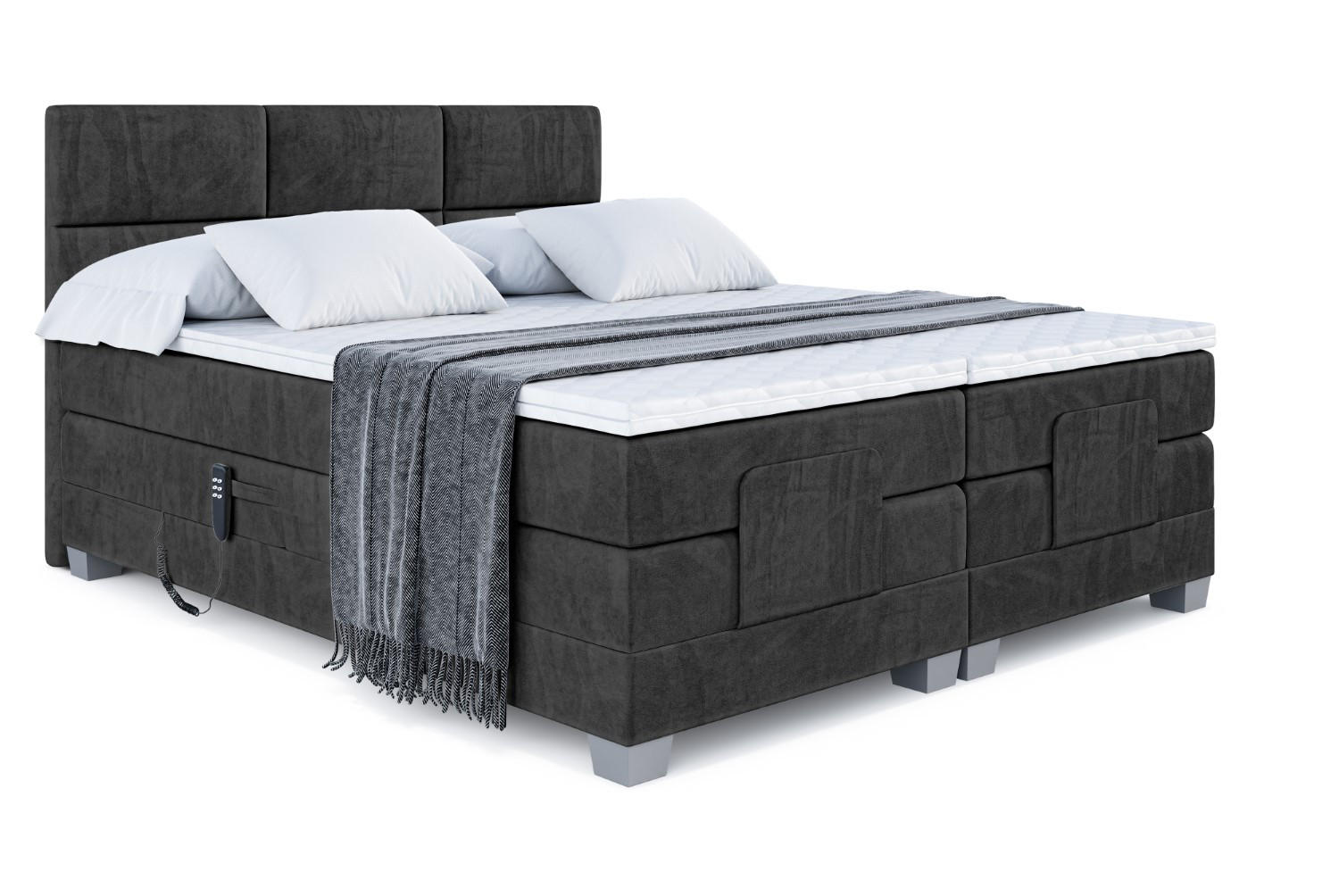 BOXSPRINGBETT elektrisch verstellbar mit 2 Matratzen H4/Taschenfederung PROT EL 180 x 200 Schwarz - Schwarz, Holzwerkstoff (187/200cm) - ALTDECOR