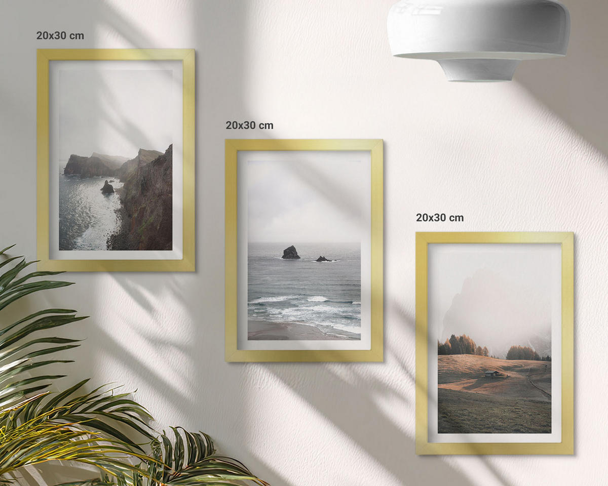 BILDER SET 3er Set - 20x30 cm Goldrahmen - Landschaften aus Bergen und Meer - Goldfarben, Kunststoff (20/30cm) - TULUP