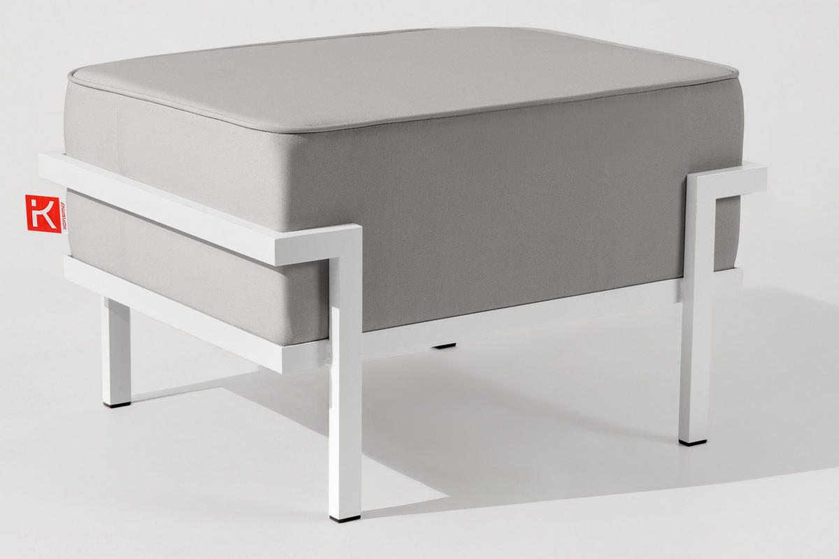 GARTENLOUNGE-HOCKER TRIGLO auf Metallfüßen, Modern, Weiß/Hellgrau - Hellgrau/Weiß, Textil/Metall (69/44/54cm) - KONSIMO®