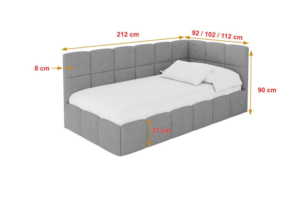 EINZELBETT Jugendbett mit Bettkasten Links, ohne Matratze - LIVY 100x200 Grau - Anthrazit, Holzwerkstoff/Textil (100/200cm) - ALTDECOR