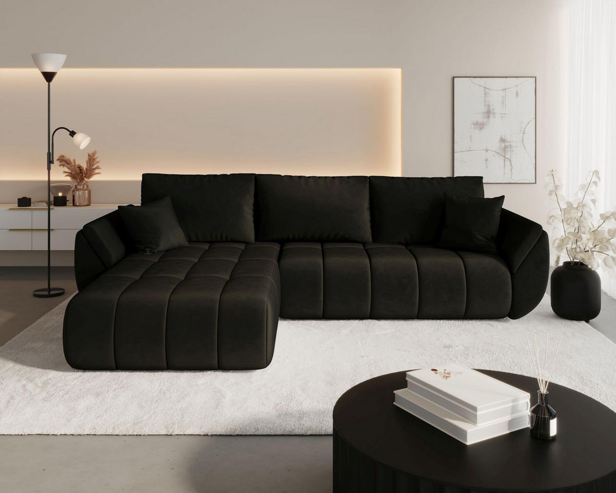 ROHOVÁ pohovka SYDNEY PREMIUM levá grafitová samet Monolith 95 - funkce spaní, úložný prostor - antracitová, textil (280/184cm) - Cornero